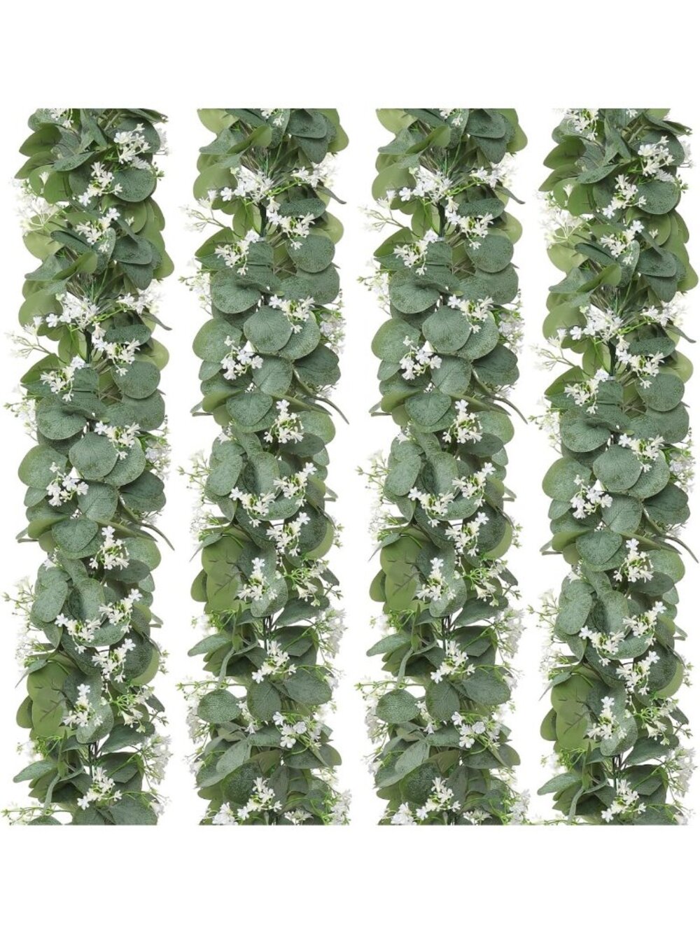 Eucalyptus Garland with White Flowers - 4 Packs, 5.9ft Faux Plant Vines Decor